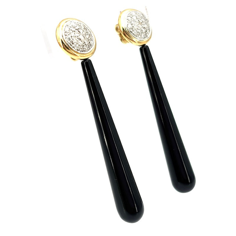 Orecchini toppe brillanti con lunghe gocce di onice staccabili, oro - 12.55 gr