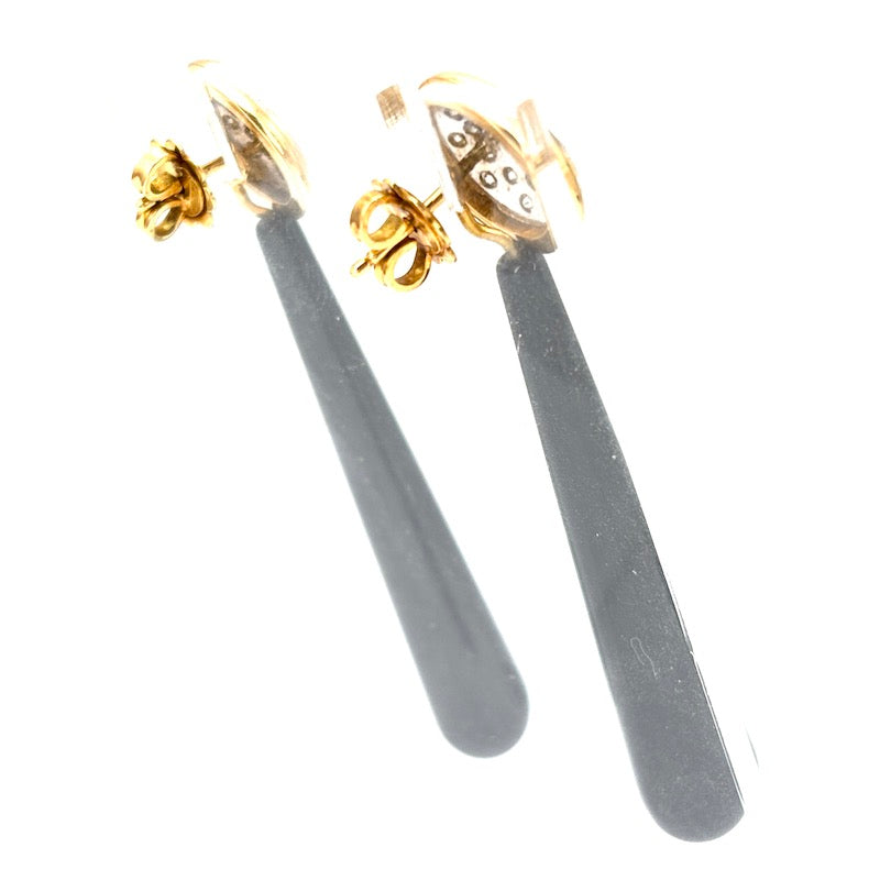 Orecchini toppe brillanti con lunghe gocce di onice staccabili, oro - 12.55 gr