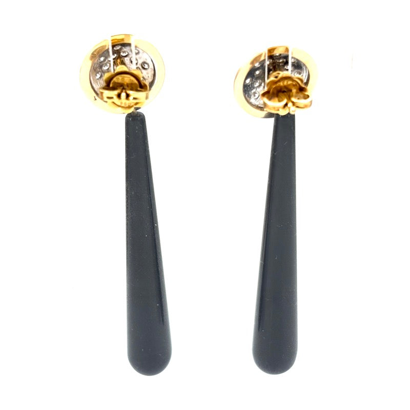 Orecchini toppe brillanti con lunghe gocce di onice staccabili, oro - 12.55 gr