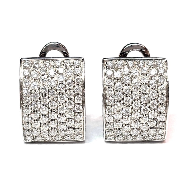 Orecchini toppe geometriche mezze anelle brillanti e oro bianco; 2.80-3.00 ct; gr 13.2