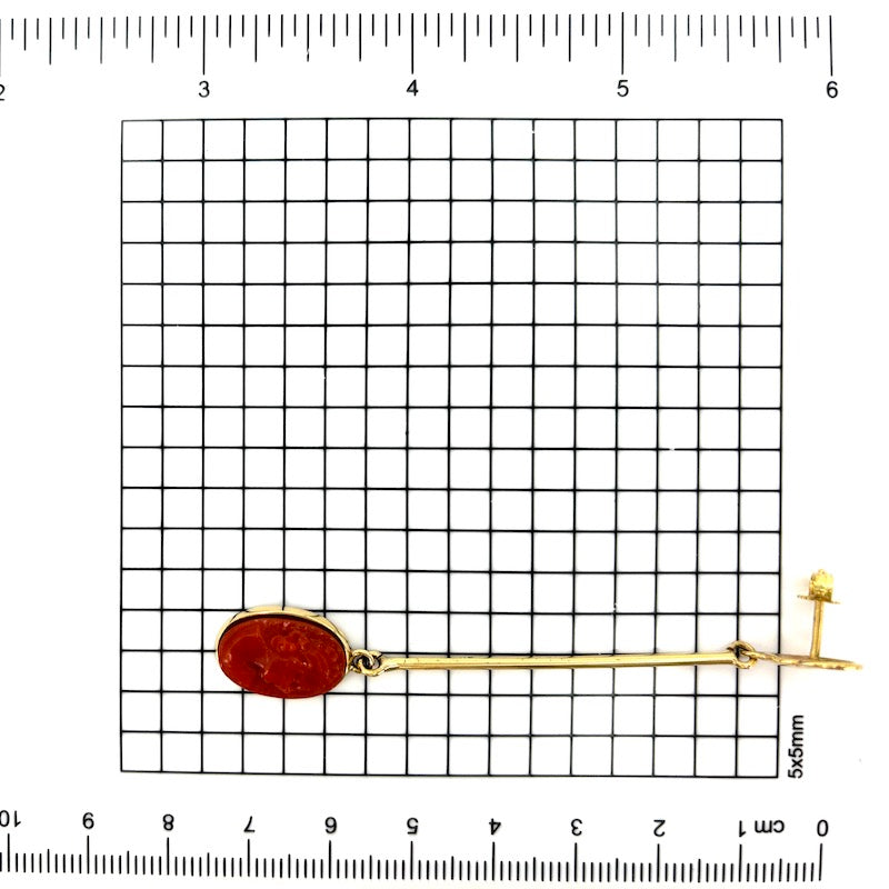 Orecchini vintage cammei corallo, pendenti a fiammifero - 7.6 cm x 1.1 cm; 9.21 gr