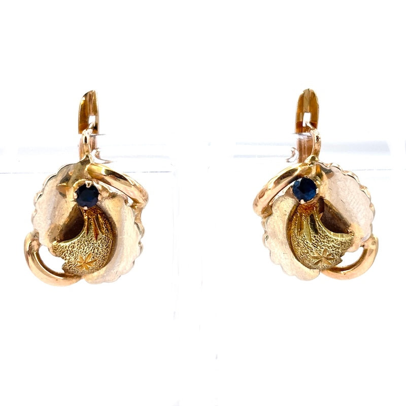 Orecchini vintage oro e zaffiri; 6.02 gr
