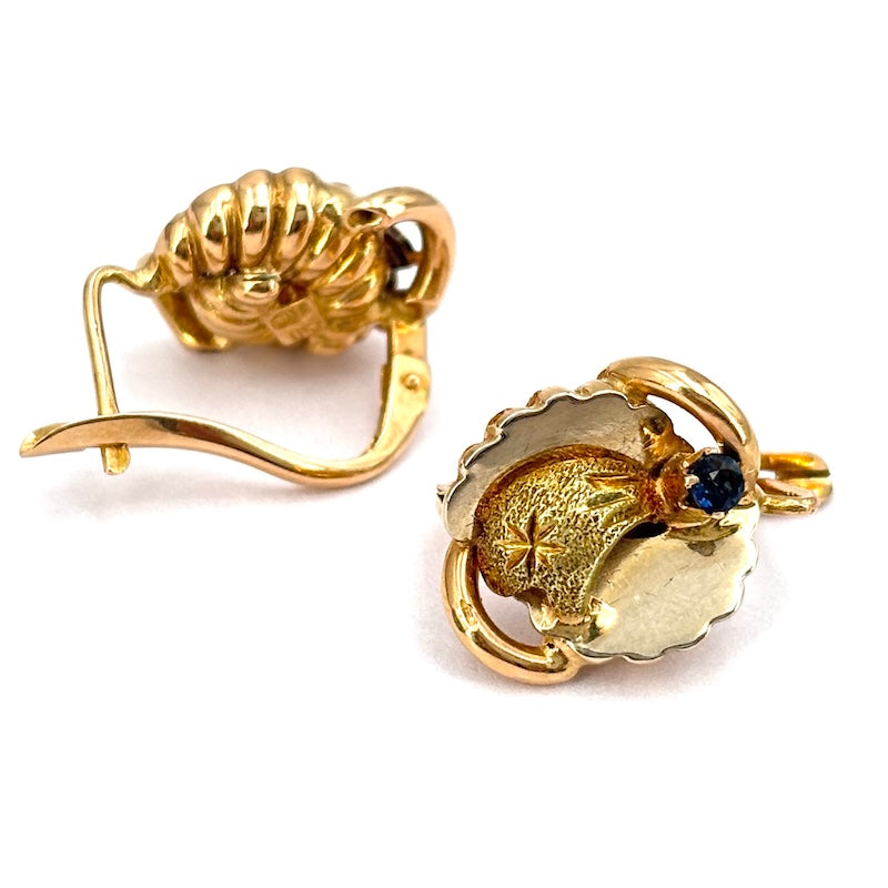 Orecchini vintage oro e zaffiri; 6.02 gr