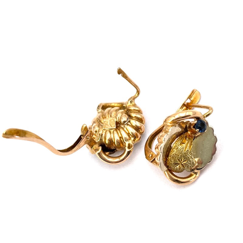 Orecchini vintage oro e zaffiri; 6.02 gr