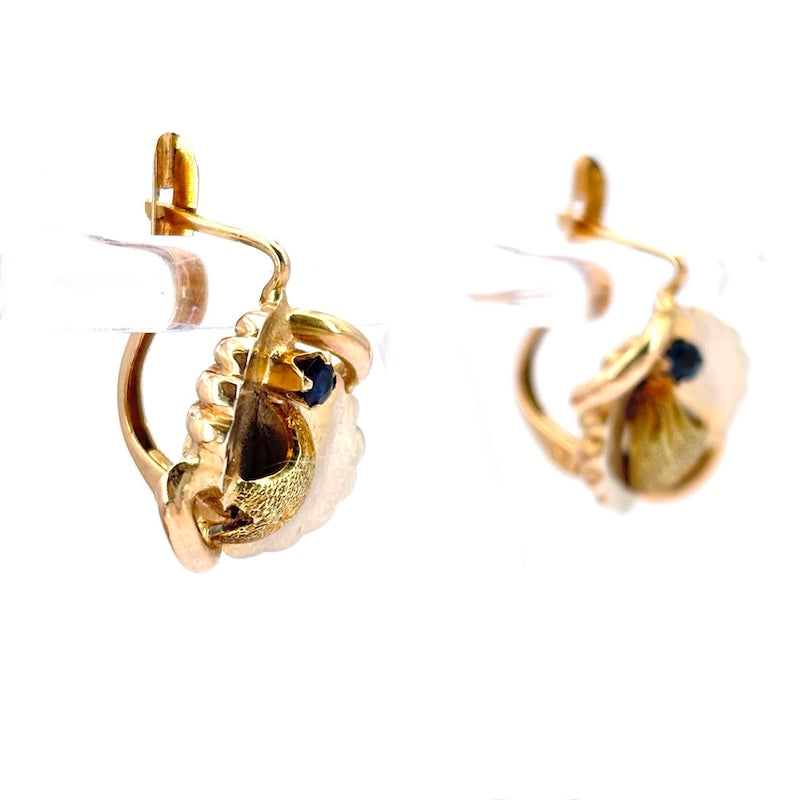 Orecchini vintage oro e zaffiri; 6.02 gr