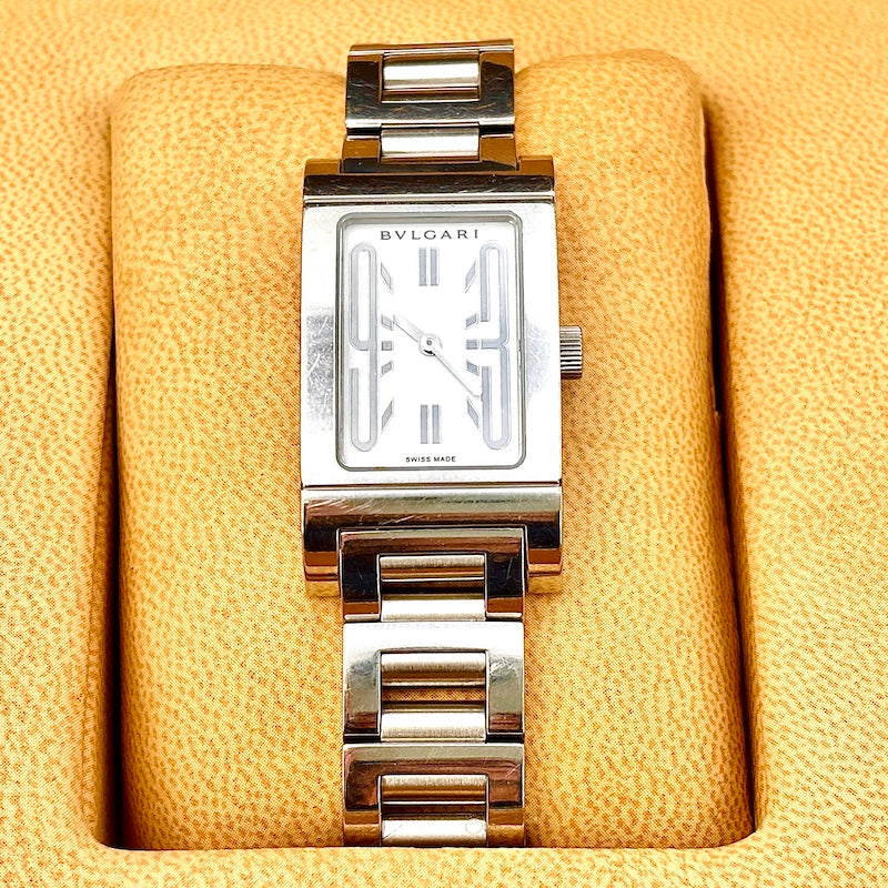 Orologio Bulgari Rettangolo, acciaio. Full set con scatola e garanzia originali; 77.43 g