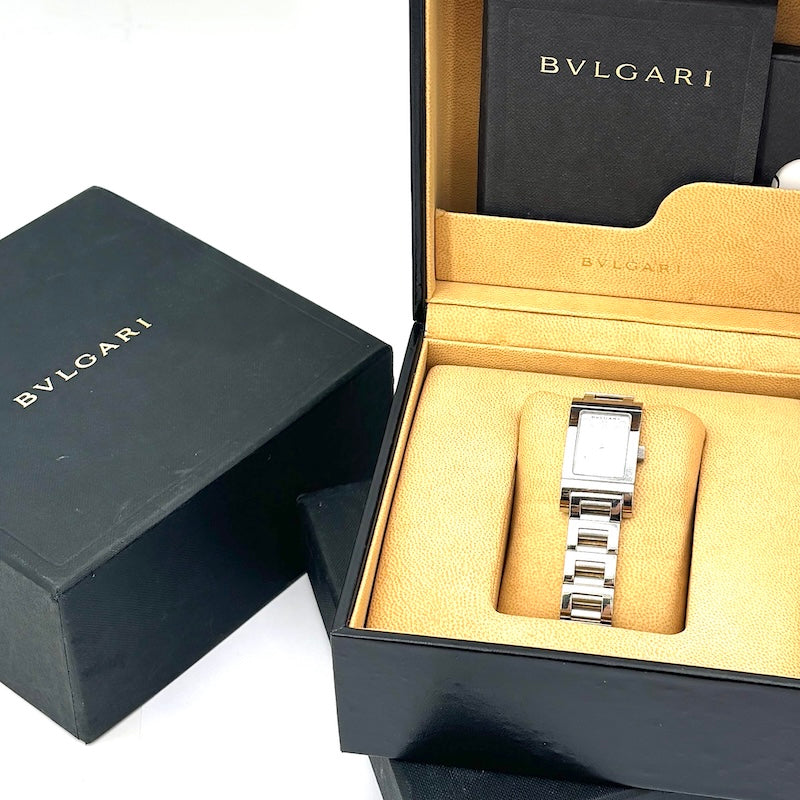Orologio Bulgari Rettangolo, acciaio. Full set con scatola e garanzia originali; 77.43 g