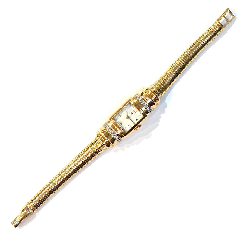 Orologio d'epoca francese LIP oro e brillanti, bracciale tubogas; 27.71 gr