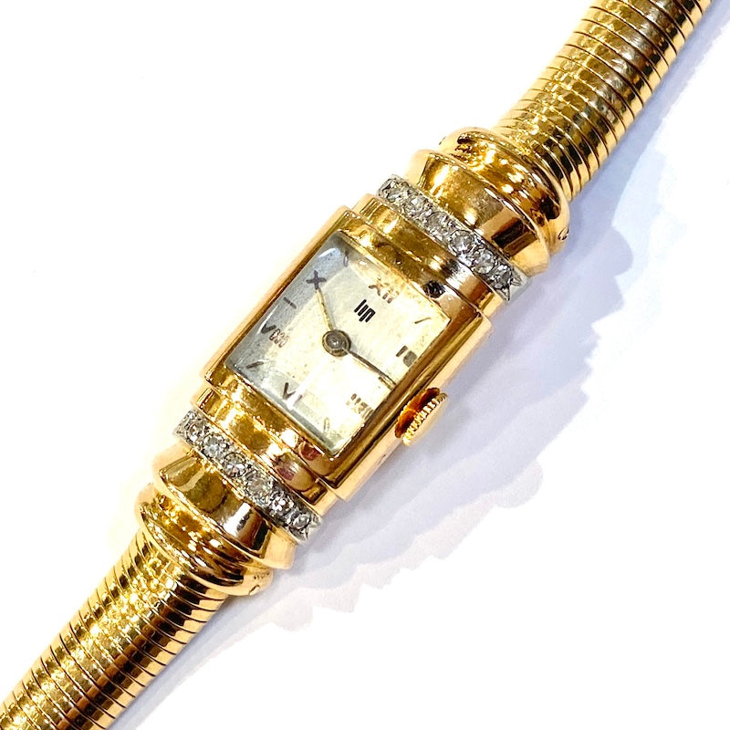 Orologio d'epoca francese LIP oro e brillanti, bracciale tubogas; 27.71 gr
