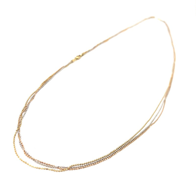 Parure stile mille fili oro tricolore, catene pallini; collana 44 cm + bracciale 19 cm - 8.41 gr totali