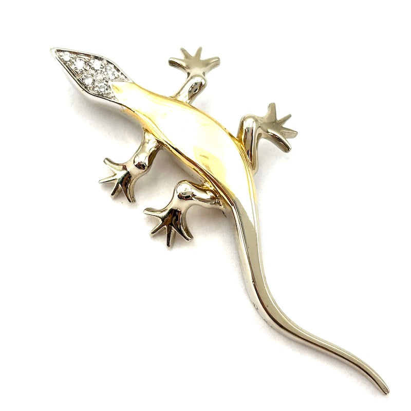 Spilla geko Pomellato, oro bicolore e brillanti; 14.45 gr