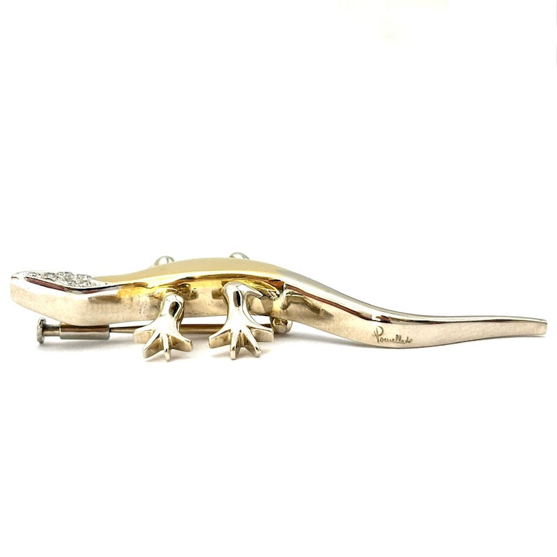 Spilla geko Pomellato, oro bicolore e brillanti; 14.45 gr