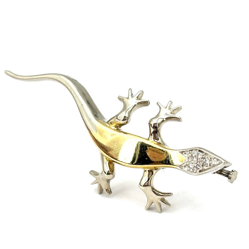 Spilla geko Pomellato, oro bicolore e brillanti; 14.45 gr