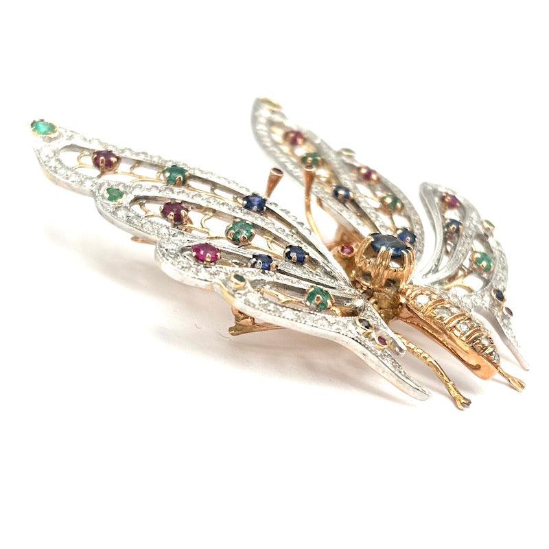 Spilla capolavoro farfalla, brillanti, gemme naturali e oro; 24.14 gr