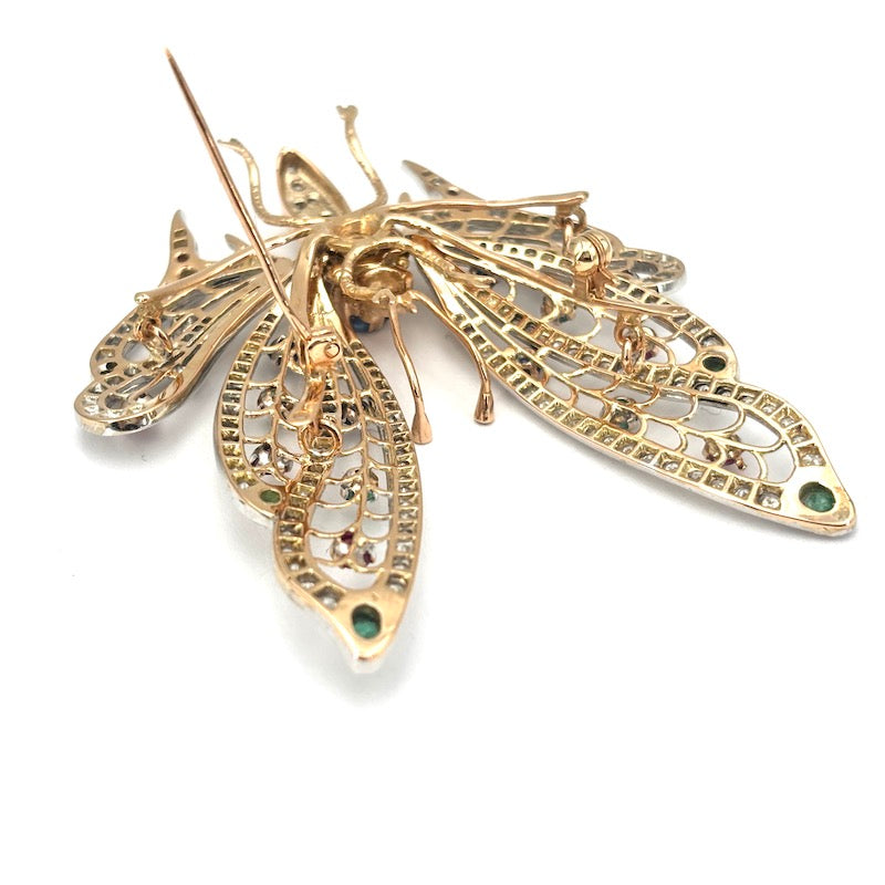 Spilla capolavoro farfalla, brillanti, gemme naturali e oro; 24.14 gr