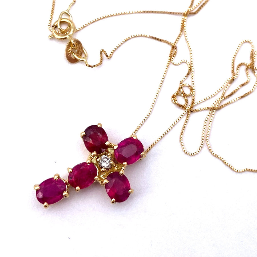 Ciondolo croce rubini, brillante e oro giallo; gr - Main Image