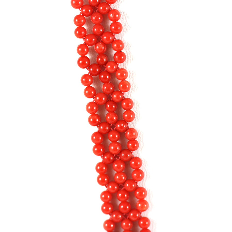 Collana lunga corallo tessito, con borsetta corallo - 80,6 gr